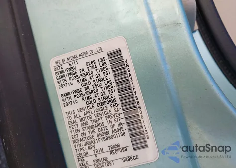 2011 Nissan Murano Crosscabriolet z USA, uszkodzony, nr VIN JN8AZ1FY8BW001138